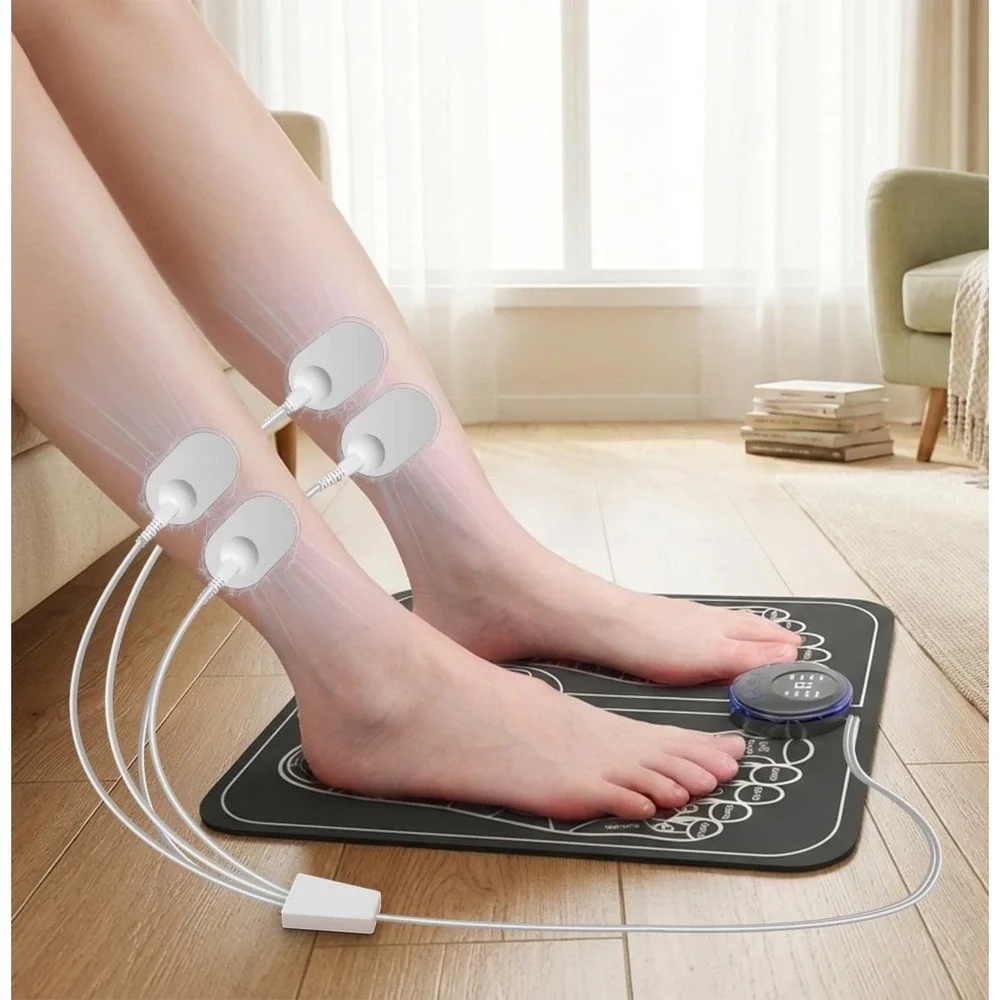 Professional EMS Foot Massager with 4 Electrode Pads - Full Body Muscle Stimulat